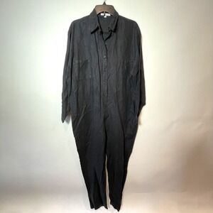 Allen Allen One Piece Button Front Jumpsuit Womens M Black Long Sleeve Collared